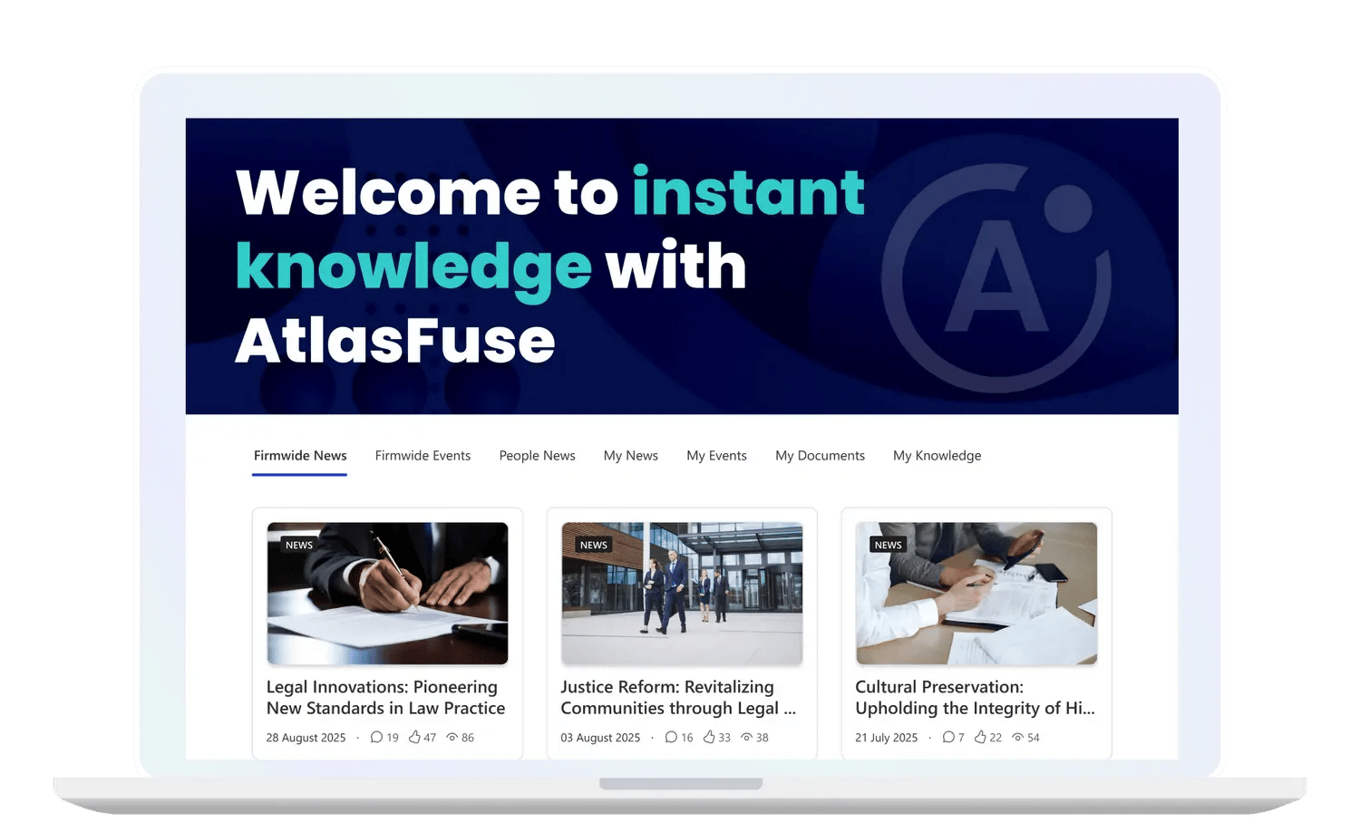 Welcome to knowledge with AtlasFuse screen mockup
