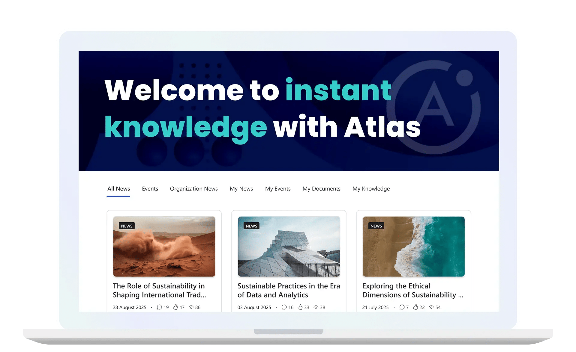 Screenshot of Atlas homepage for professional services sector