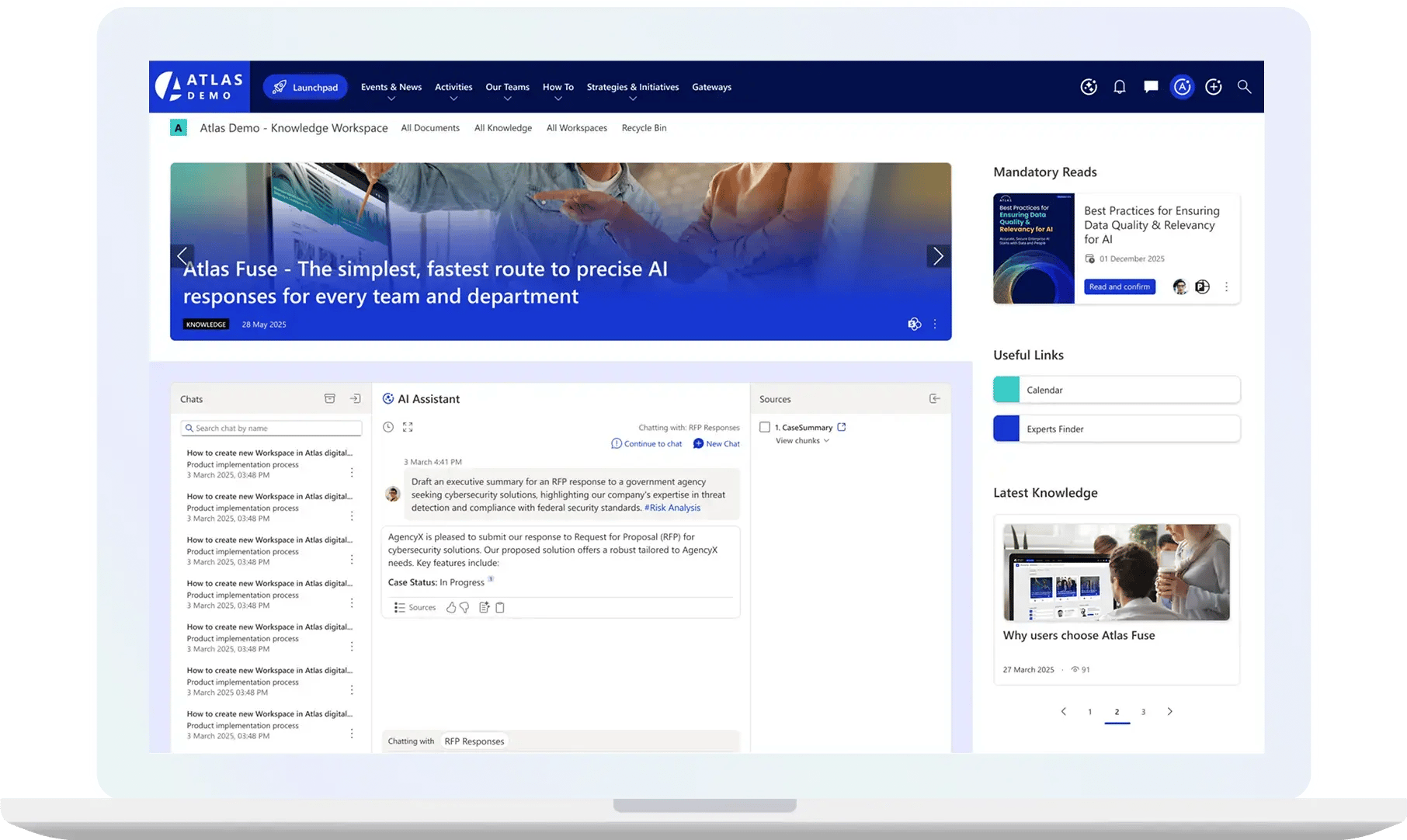 Atlas AI Assistant web part on laptop