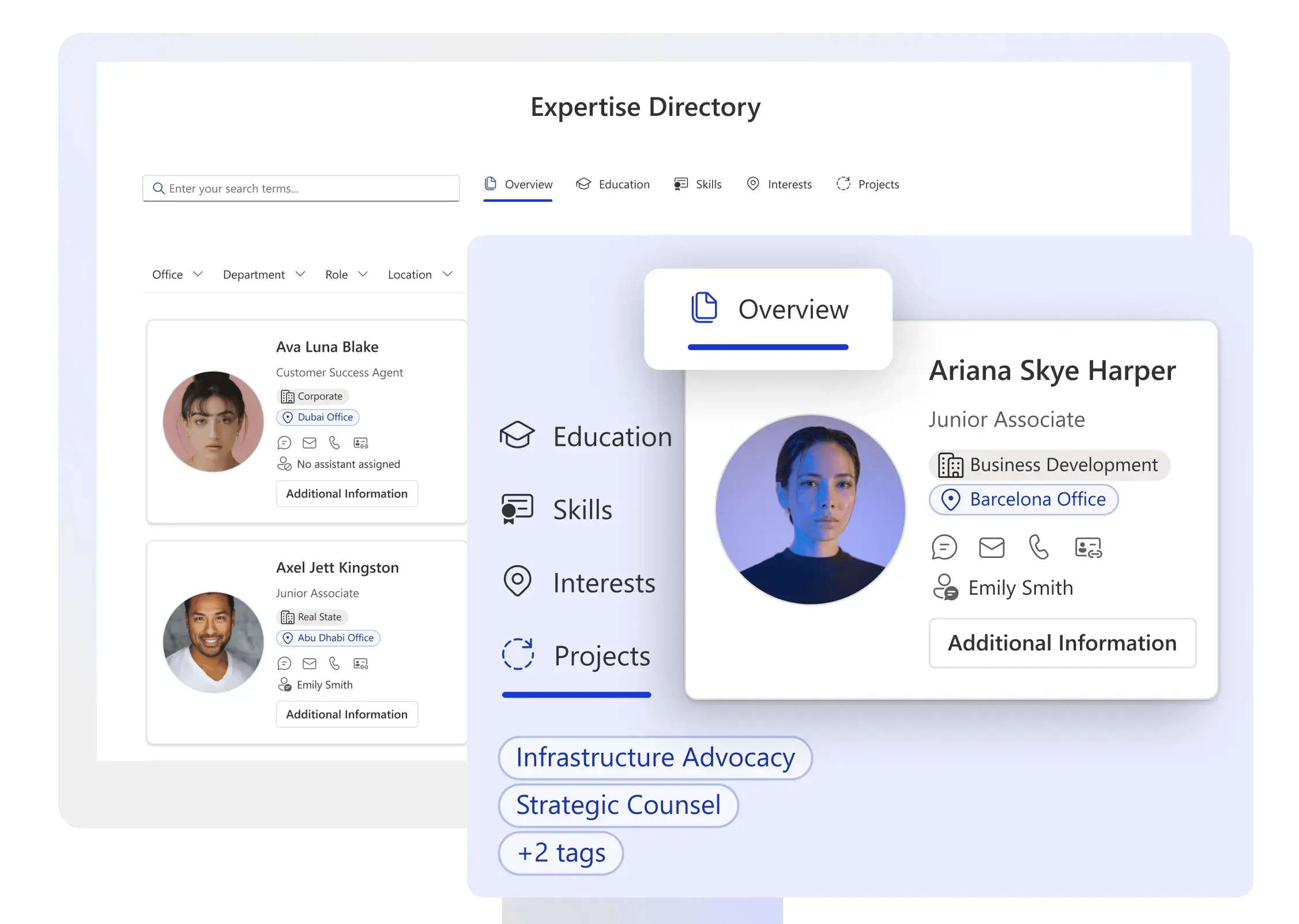 Expertise Directory screen view mockup smaller