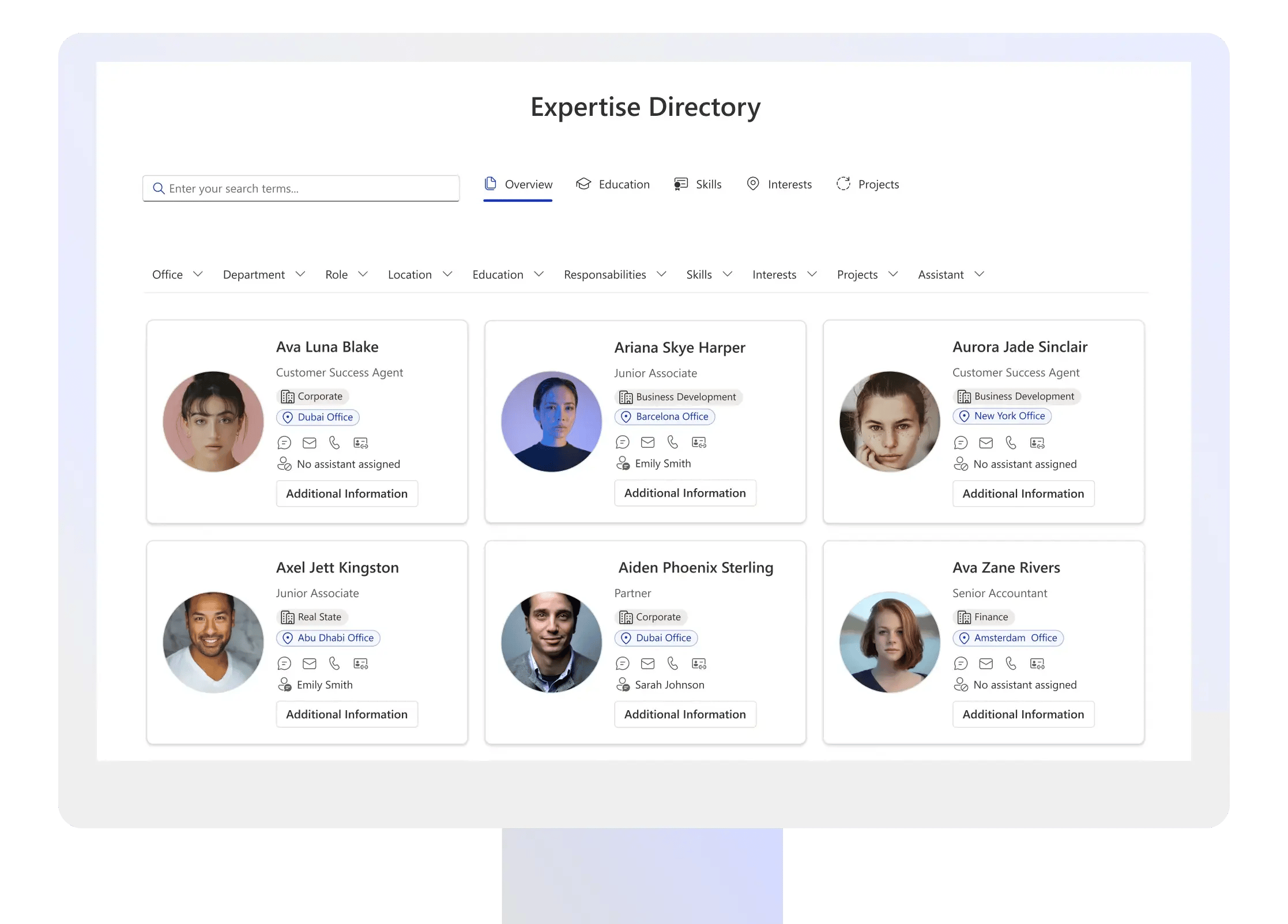 Expertise Directory screen view