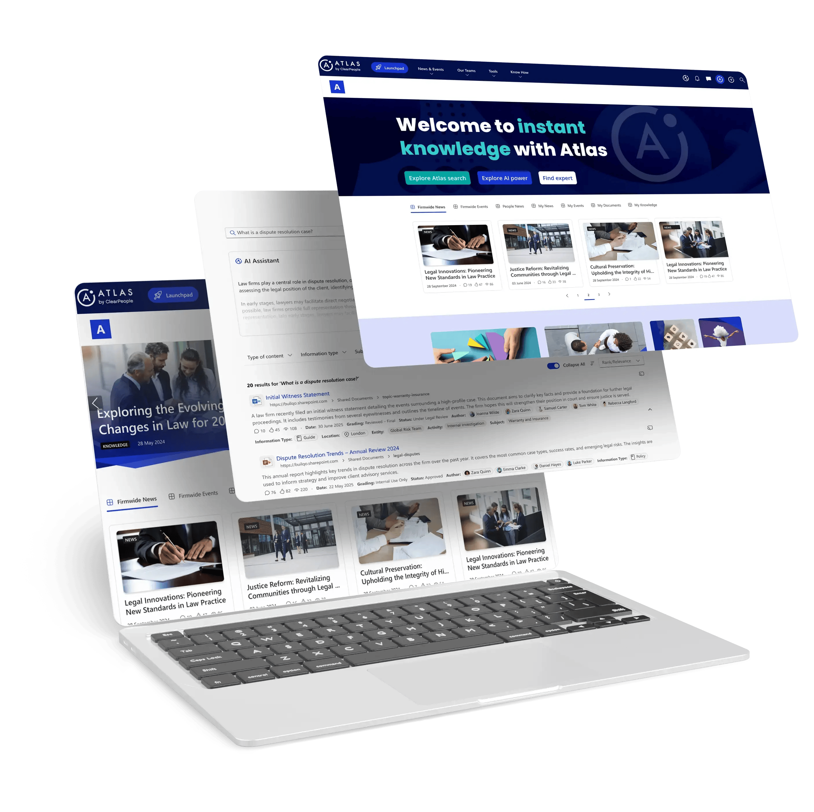 Laptop with three screen shots of Atlas