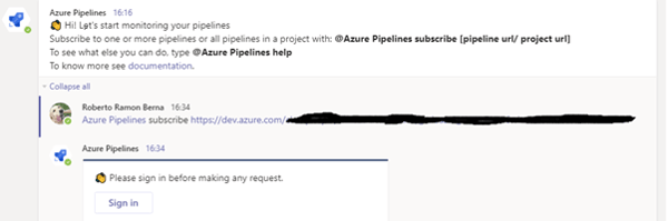 Azure Pipelines subscribe screenshot