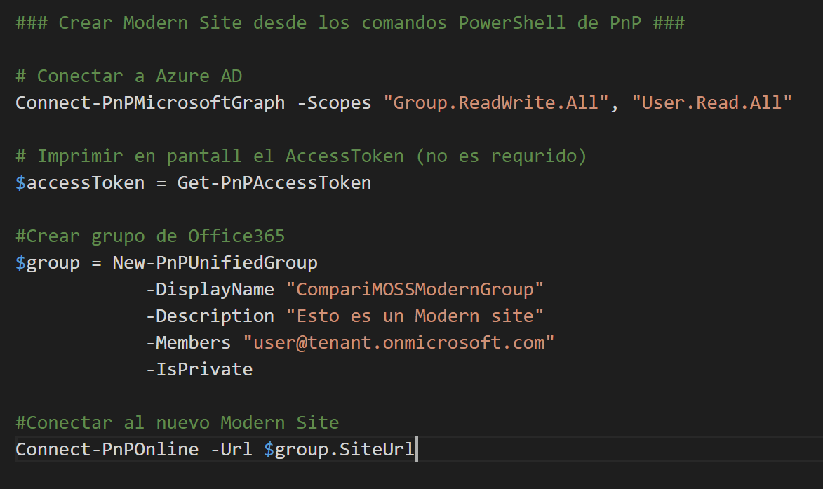 Create Modern Team Site PowerShell command