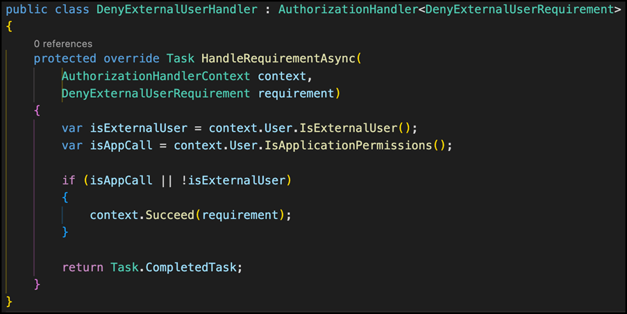 How to deny external users calling your Azure AD secured API - Authorizationhandler code