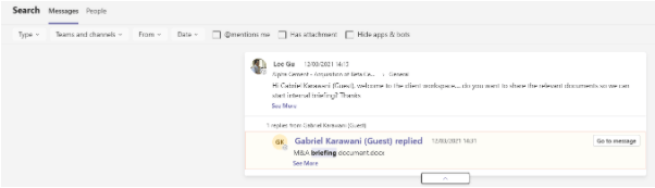 Searching messages in MS Teams.
