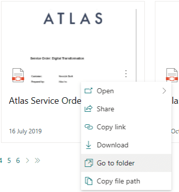 Atlas search provides a context menu allowing quick actions.