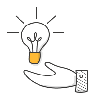 Hand with light bulb yellow