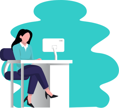 Illustration of woman working on device at desk