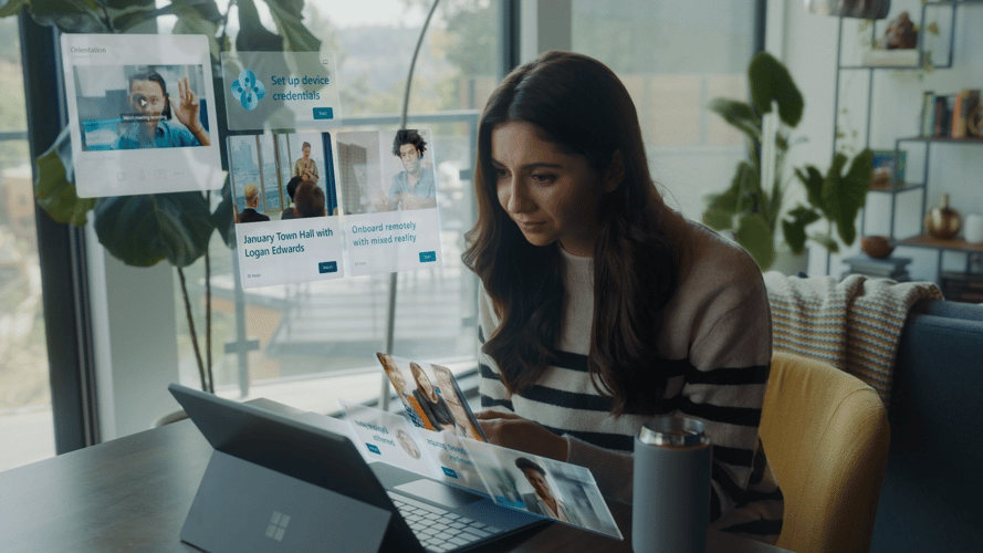 Microsoft Viva Learn woman working on surface