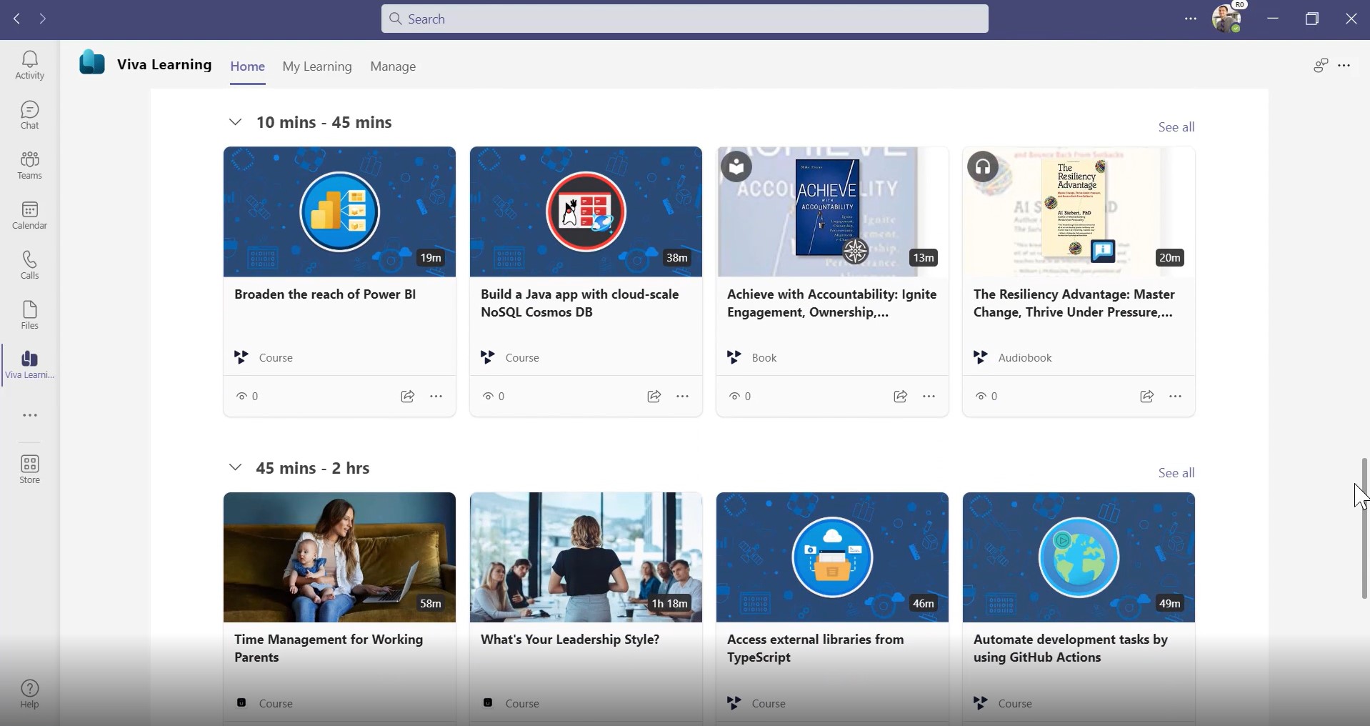 Microsoft Viva Learning screenshot in Microsoft Teams
