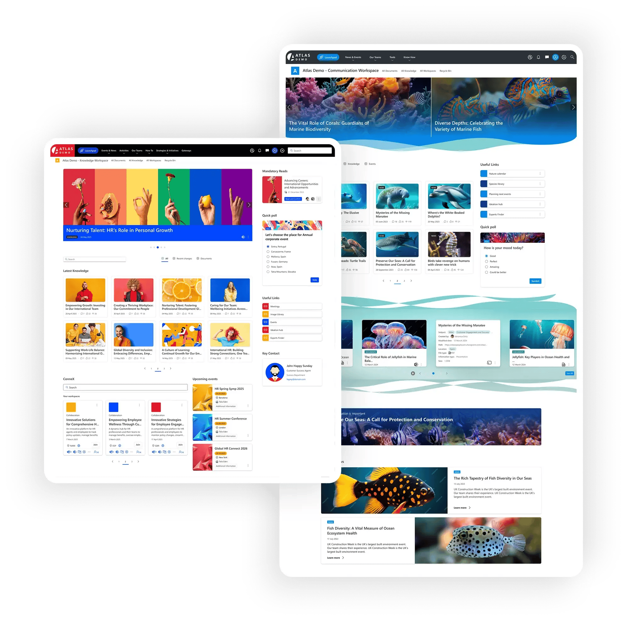 Mock ups of Atlas intranet homepages