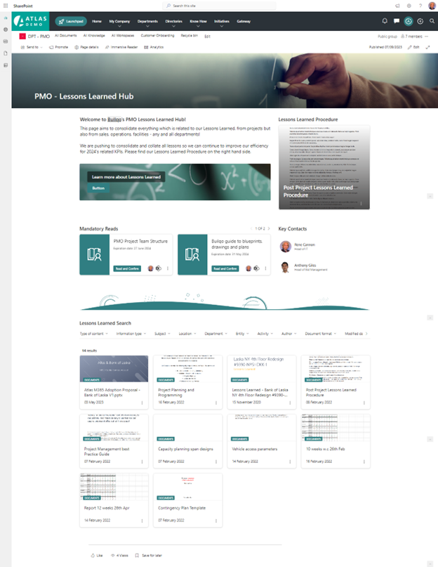 Lessons Learned Hub in Atlas Digital Workplace