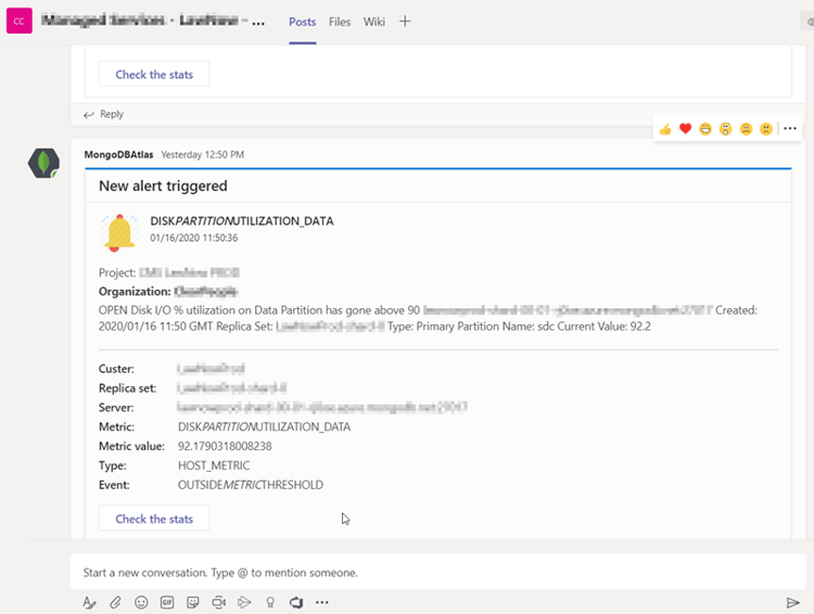 Mongo atlas notification in Microsoft Teams