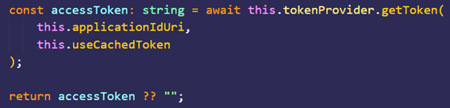 SPFx AadTokenProvider getToken method screenshot
