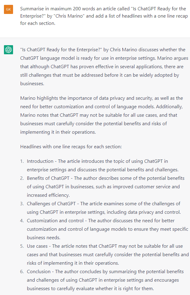 ChatGPT Summary of a Web Page